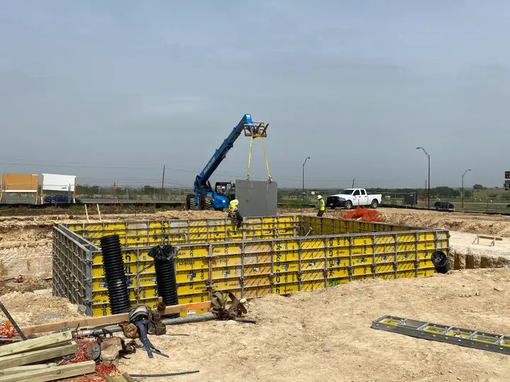 Wall forms staged for the pour — Relentless Civil Construction jobsite